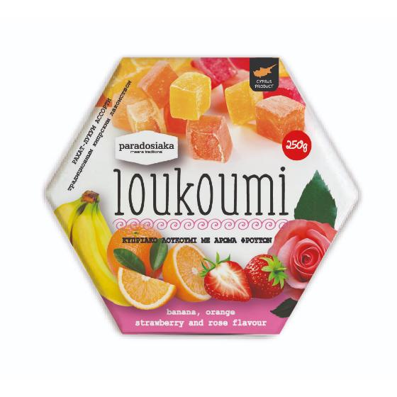 Traditional Cyprus Delights with Banana, Orange, Strawberry, Rose Flavors 250g