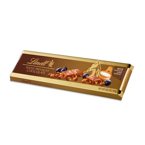 Lindt Gold Milk Chocolate Raisin Hazelnut Tablet 300g